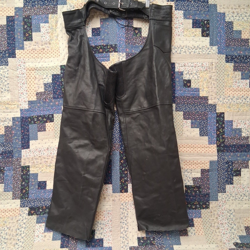 Interstate Leather Black Motorcycle Chaps Size 2XL Adjustable Waist